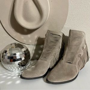 Yellow box fringe western booties